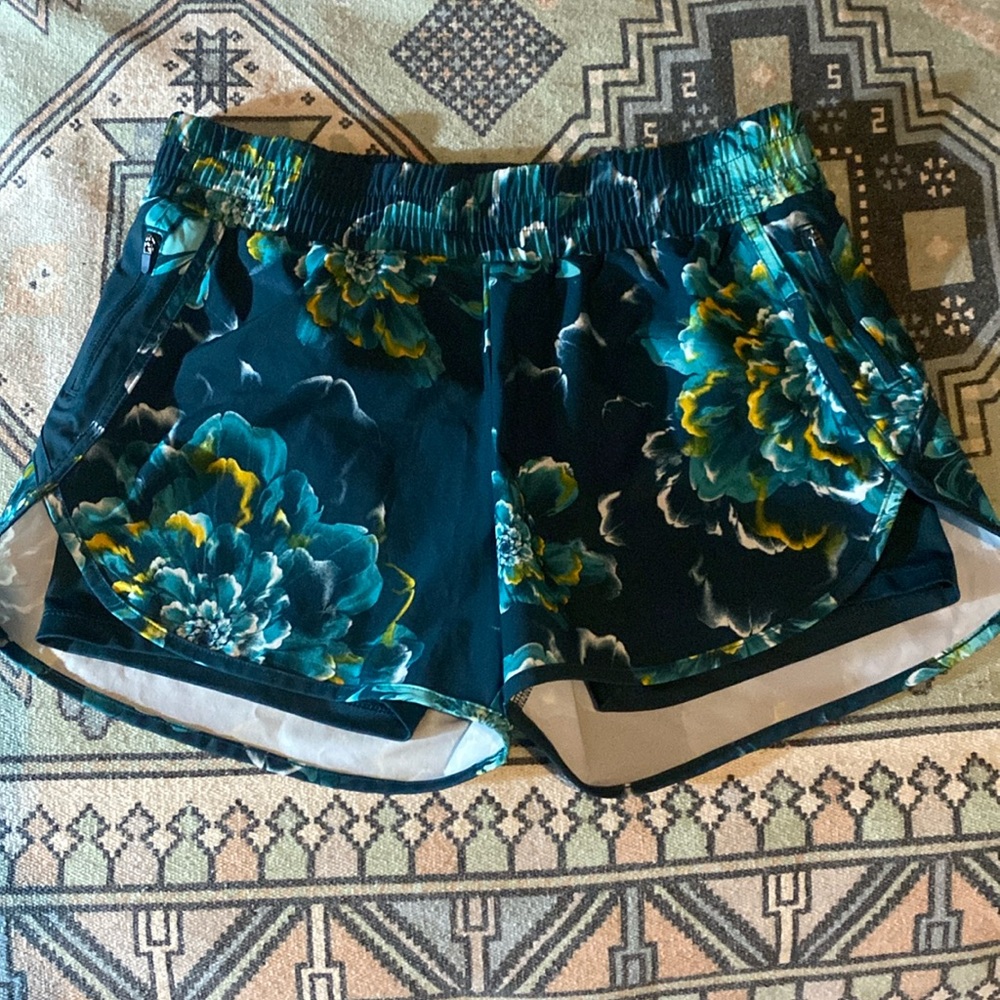 Avia Teal Floral Athletic Shorts with Yellow Accents